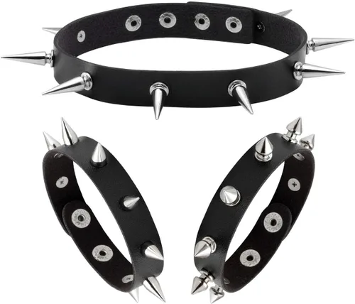 Vista 10 de Manfnee Pulsera gótica punk con remaches de clavos de metal, ajustable C: 3 piezas