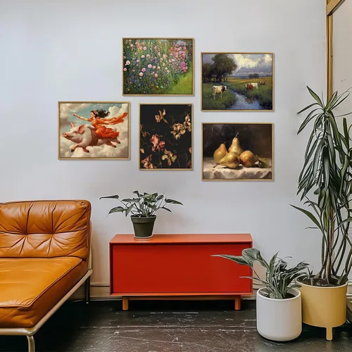 Vista 7 de Arte de pared de mujer victoriana, clásico ecléctico antiguo, impresiones divertidas de cerdo, lienzo retro surrealista, arte de pared de animales