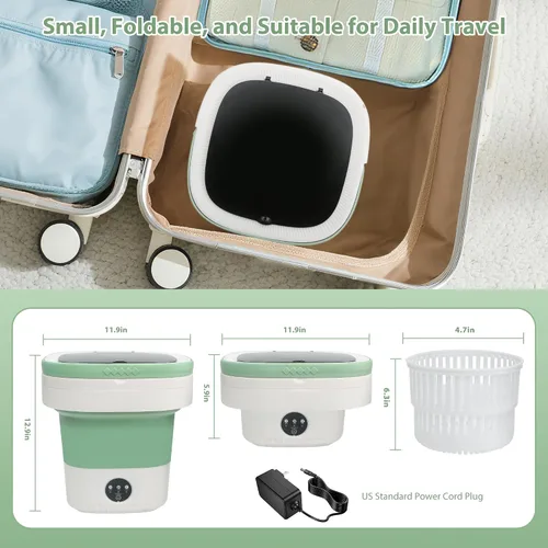 Vista 3 de Mini máquina de lavandería de 17L, lavadora portátil plegable y spinner para ropa de bebé, ropa interior, verde