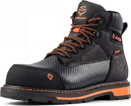 Vista 12 de SUREWAY Botas de trabajo impermeables de 6 pulgadas para hombres, de cuero Puntera Compuesta Impermeable Marrón