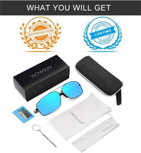 Vista 7 de WOWSUN Gafas de sol polarizadas para hombre, protección UV, marco de metal rectangular, gafas de sol de moda para hombre, para conducir golf