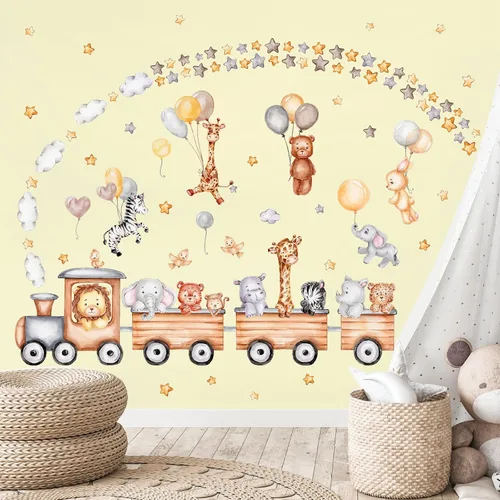Vista 6 de Calcomanías de pared para bebé, calcomanías de pared para guardería, globo de dibujos animados, calcomanías de pared de animales, calcomanías