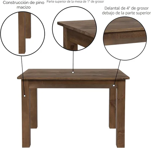 Vista 5 de Merrick Lane Jessamine - Mesa de comedor rectangular de 46 x 30 pulgadas de pino macizo