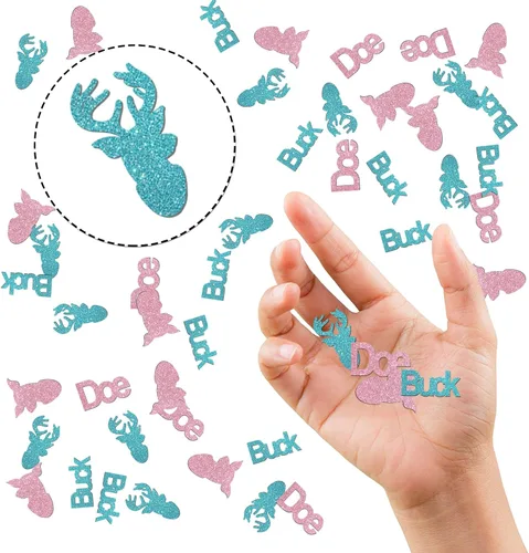 Vista 2 de Buck or Doe - Confeti con purpurina, confeti de mesa de baby shower, papel de revelación de género, decoración de mesa para niño o niña, 120 piezas