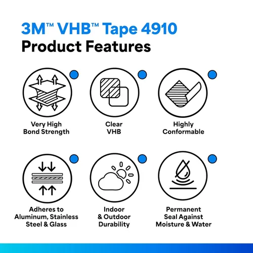 Vista 2 de 3M cinta VHB 4910, en rollo, múltiples tamaños, Transparente, 5