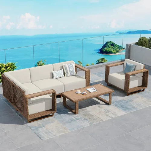 Vista 27 de SUNSHINE VALLEY 8 muebles seccionales de patio con cojín de 10 pulgadas de Beige-seccional