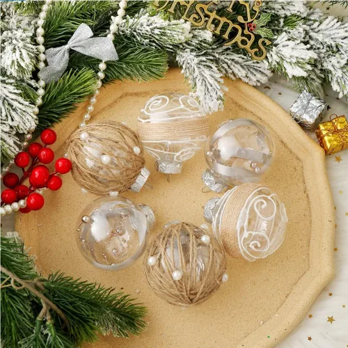 Vista 4 de XmasExp - Juego de adornos de bola de Navidad, 2.76 pulgadas, grandes, inastillables, transparentes, con brillantina, decoración de árbol de Beige