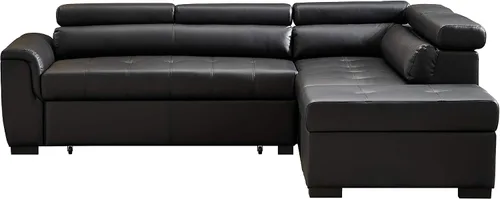 Vista 2 de Sofás seccionales para sala de estar, sofá esquinero de cuero con otomana de almacenamiento, sofá modular convertible con cama extraíble (negro)