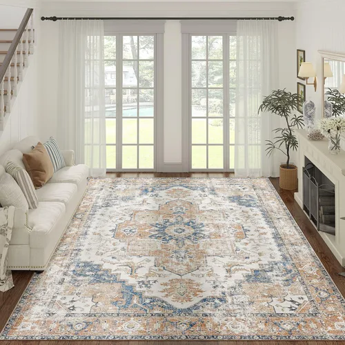 Vista 53 de jinchan Alfombra de Área 2x3 pies Alfombra Vintage de Entrada Lavable Bohemia Tapete Interior para Puerta Medallón Floral Tapete Pequeño para Puerta