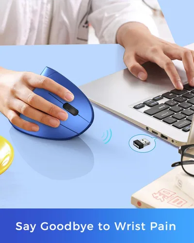 Vista 9 de Lekvey Ratón ergonómico, recargable 2.4G USB vertical inalámbrico, azul