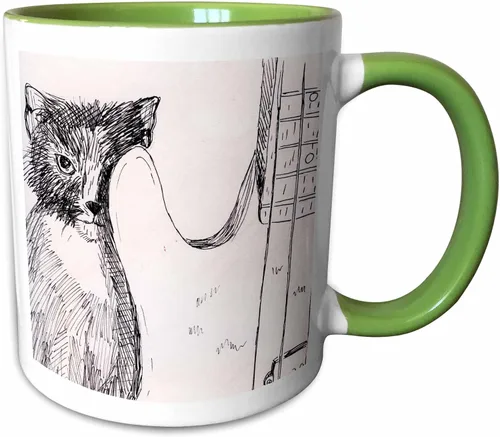 Vista 8 de 3dRose cat hiding behind bass guitar sketch taza, 11 oz, negro