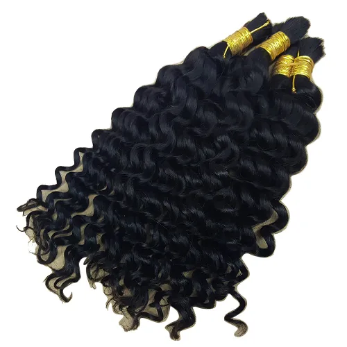 Vista 5 de Pelo ondulado profundo a granel para trenzar cabello humano sin trama, 3 paquetes de 5.29 oz brasileño