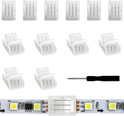Vista 12 de VIPMOON 12 conectores de tira de luz LED sin soldadura de 3 pines de 0.315 in, conector rápido de tira a cable para tiras de luces LED WS2811 tira a