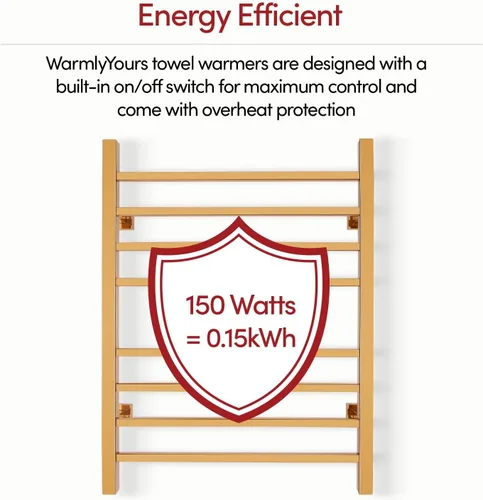 Vista 3 de WarmlyYours Toallero térmico para baño, calentador eléctrico de toallas y secadora de oro pulido, montado en la pared, enchufe o cableado de 120 V