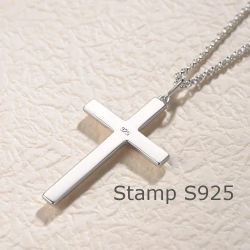 Vista 4 de FANCIME White Gold Plated 925 Sterling Silver Cross Pendant Necklace With 4MM Figaro Solid Curb Link Chain Gifts for Him Men, 24-INCH