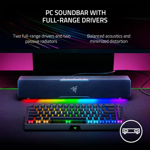 Vista 3 de Razer Leviathan V2 X Barra de sonido para PC con controladores de rango completo y mouse ergonómico Basilisk V3 personalizable interruptor de mouse