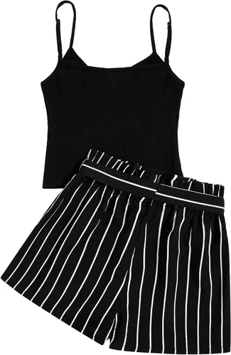 Vista 2 de SOLY HUX Conjunto de 2 piezas para mujer, camiseta de verano con pantalones cortos