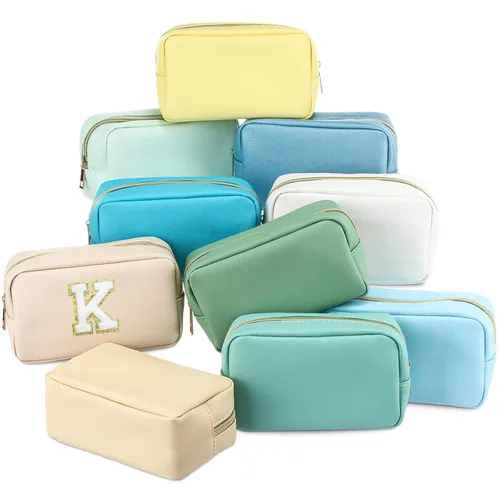 Vista 15 de Sweetude 10 bolsas de maquillaje a granel para mujeres, regalo preparatorio, bolsa de cosméticos de piel sintética, pequeña bolsa de aseo