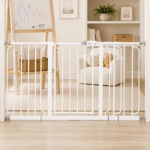 Vista 17 de Regalo Easy Step - Puerta para bebé extra alta con acceso, kit adicional, incluye kit de extensión de 4 pulgadas, kit de montaje a presión, ventosas