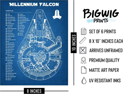 Vista 3 de BigWig Prints Planos de Star Wars - Póster de Star Wars, decoración de pared de Starwars, pósteres de Starwars para paredes, estrella de la muerte