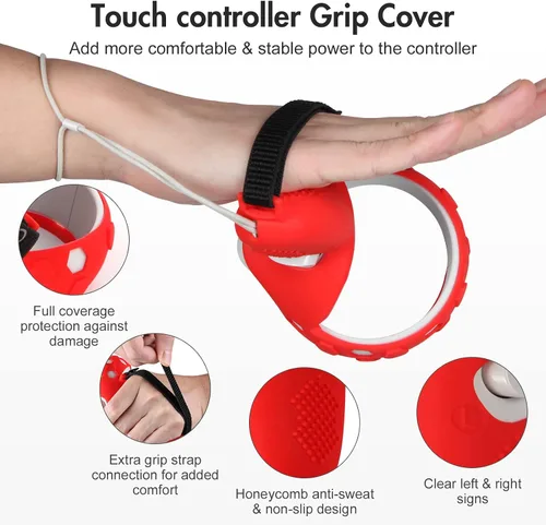 Vista 4 de AMLINK VR Silicone Cover Accessories for Oculus Quest 2, VR Shell Cover Protective, Silicone Face Cover, Adjustable Strap Controller Grip Cover and