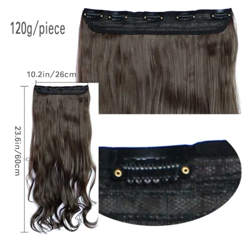 Vista 4 de Extensiones de cabello sintético de 24 pulgadas, 4.23 onzas, color negro, 5 clips, extensiones de cabello sintético resistentes al calor #1 (negro)