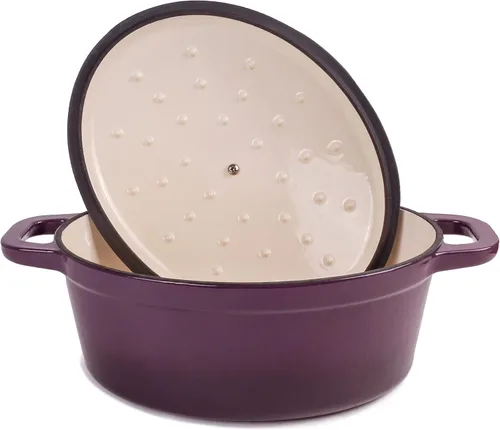 Vista 8 de BergHOFF Olla de hierro fundido Neo con tapa, morado, 8 cuartos de galón.