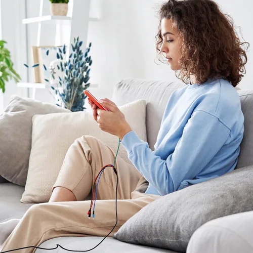 Vista 6 de Cable de carga múltiple de 4A, 5 pies, paquete de 2 cables de carga 4 en 1, cable trenzado múltiple USB C universal con Lightning/tipo C/puerto