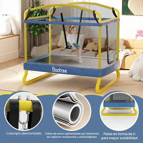 Vista 7 de Baotree Trampolín Rectangular para Niños, 78" Trampolines Recreativos Aprobados por ASTM con Columpio, Red de Cerramiento, Mini Trampolín