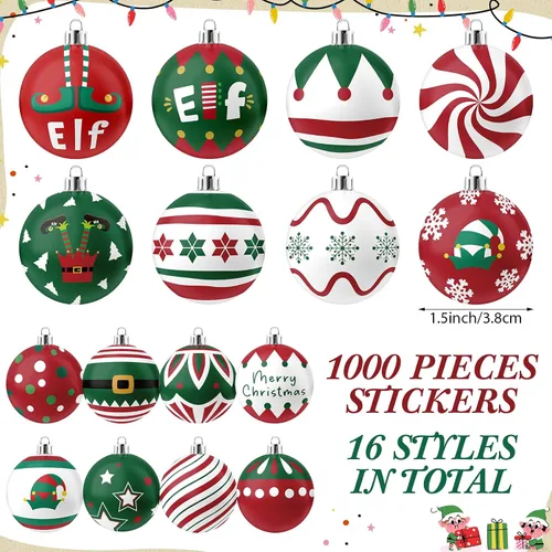 Vista 2 de 1000 calcomanías de rollo de adornos navideños