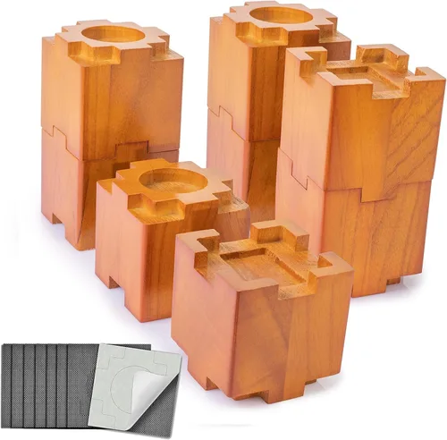 Vista 11 de Elevadores de madera de 3.5 pulgadas con almohadilla de goma antideslizante, elevadores de muebles resistentes y seguros, elevadores de cama Large