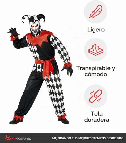 Vista 7 de Morph, Disfraz de bufón para hombre, traje de bufón, disfraces de Halloween