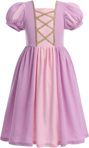 Vista 2 de Vestido de princesa morado para niñas, disfraz de princesa enredado con corona, vestido de cumpleaños, Halloween, carnaval, Navidad, cosplay