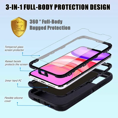 Vista 2 de Funda compatible con iPhone 13 Pro con protector de pantalla, diseño de bandera americana antigua para hombres y niños, 3 capas, resistente, a