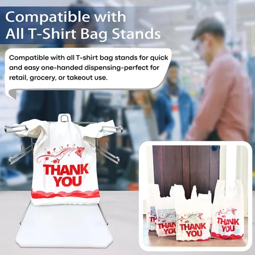 Vista 8 de YoYoRain Bolsas blancas de agradecimiento, 100 bolsas para camisetas, bolsas para llevar, bolsas de comestibles, reutilizables y desechables