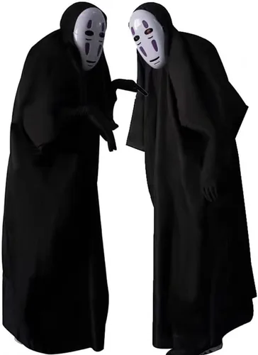 Vista 6 de No Face Man Kaonashi - Disfraces de cosplay de Halloween, conjunto completo de disfraz con máscara+ropa + guantes