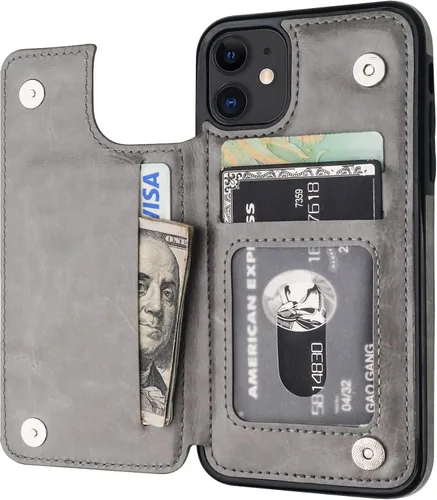 Vista 9 de OT ONETOP - Funda tipo cartera para iPhone 11 con tarjetero y ranuras para tarjetas, doble cierre magnético y funda duradera a prueba de golpes