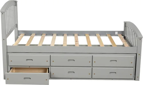 Vista 6 de Harper & Bright Designs Cama de almacenamiento de plataforma de tamaño individual, cama capitanes de madera maciza con 6 cajones, no necesita somier