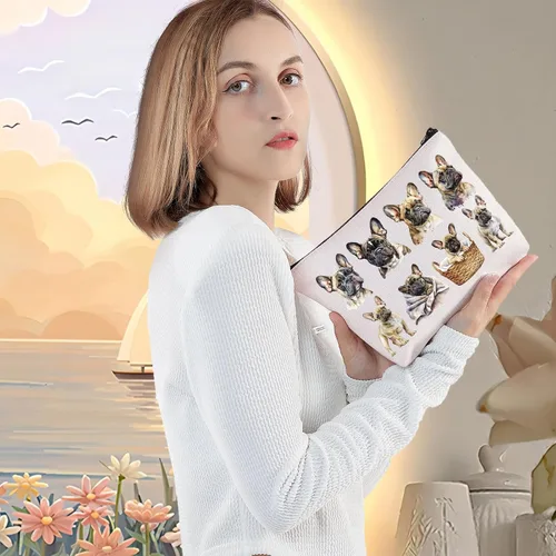 Vista 5 de LEVLO Bolsa de maquillaje cosmética Bulldog Francés Regalo Mamá Francés Bulldog Dueño Bolsa de viaje Bolsa de viaje Bulldog Merch, FRENCH BULLDOG