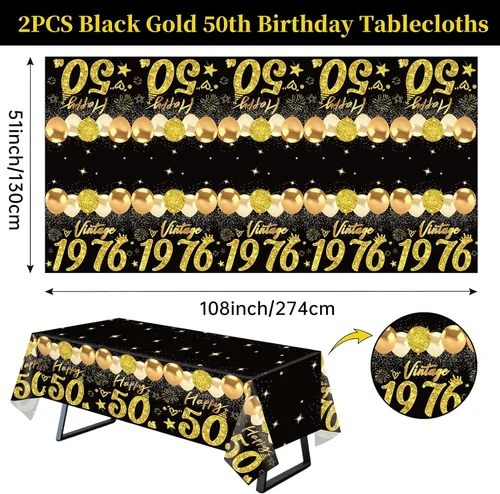 Vista 8 de Uiorgui 2 piezas mantel de cumpleaños número 18, mantel de cumpleaños número 18 negro dorado para niños y niñas, mantel de plástico rectangular