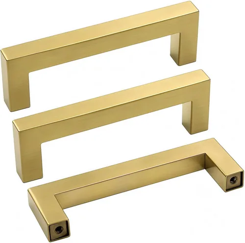 Vista 20 de Goldenwarm Paquete de 10 manijas cuadradas de bronce champán de 3 pulgadas (2.992 in) para armarios de cocina, armarios, aparadores y accesorios