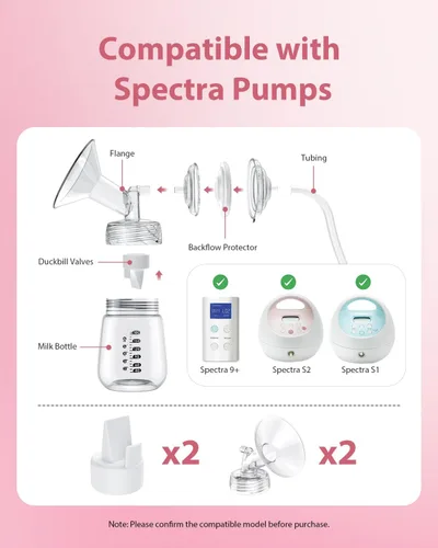 Vista 3 de Piezas de bomba compatibles con Spectra S1/S2/9 Plus, 2 válvulas de pico de pato y 2 bridas de 0.591 in (no accesorios Spectra originales)
