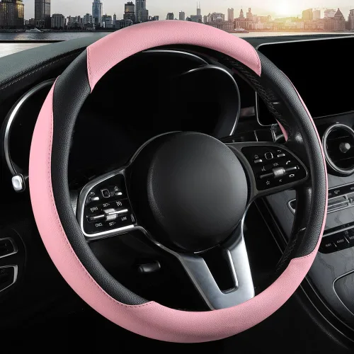 Vista 12 de Funda para volante de automóvil, funda para volante de piel de microfibra con ajuste universal de 14.5-15 pulgadas, antideslizante, cómoda