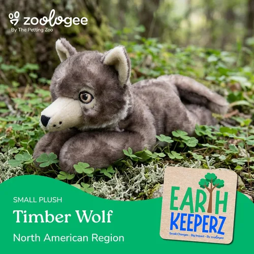 Vista 2 de The Petting Zoo Peluche de lobo de madera, regalos para niños, animales de vida silvestre Earth Keeperz, juguete de peluche de lobo de madera marrón