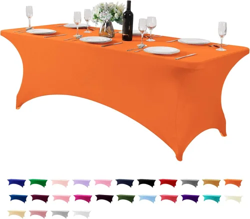 Vista 51 de Mantel de elastano para mesa de 6, 4 o 8 pies, universal, ajustable, para fiestas, banquetes, bodas y eventos, color verde manzana