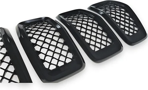 Vista 2 de Trim Illusion Cubierta de malla para parrilla delantera negra brillante con cinta adhesiva compatible con Jeep Cherokee 2014-2018, ABS6473BLK