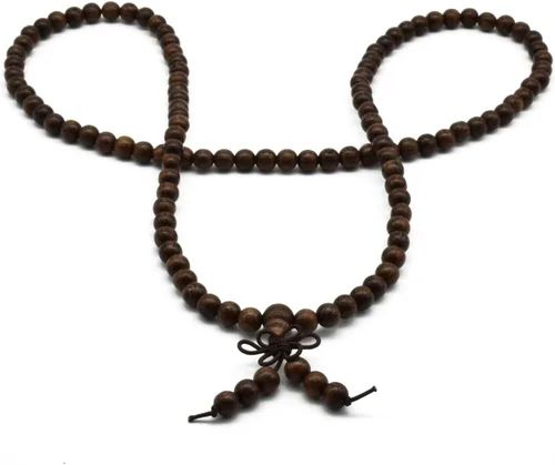 Vista 3 de Zen Dear - Collar unisex de madera natural de seda tibetana con cuentas de oración de budismo tibetano