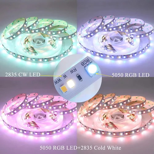 Vista 4 de LEDENET RGB+ CCT RGBWW Tira de luces LED DC24V 540LEDs 2800K-6500K cambio a todo color 5050 RGB 2835 luz blanca cálida luz blanca flexible LED cinta