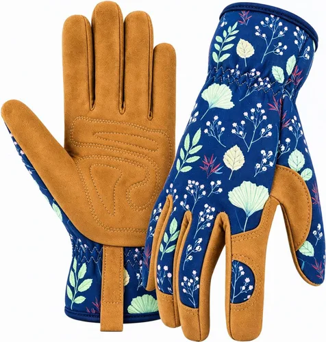 Vista 14 de Guantes de jardinería para mujeres, guantes de cuero para trabajo en jardín, a prueba de espinas, sin perforación, para cavar, plantar y podar
