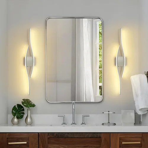 Vista 6 de Joossnwell Luces de tocador de níquel cepillado para accesorios de iluminación de baño, sobre espejo, regulables, 5CCT, moderno, lámpara de pared